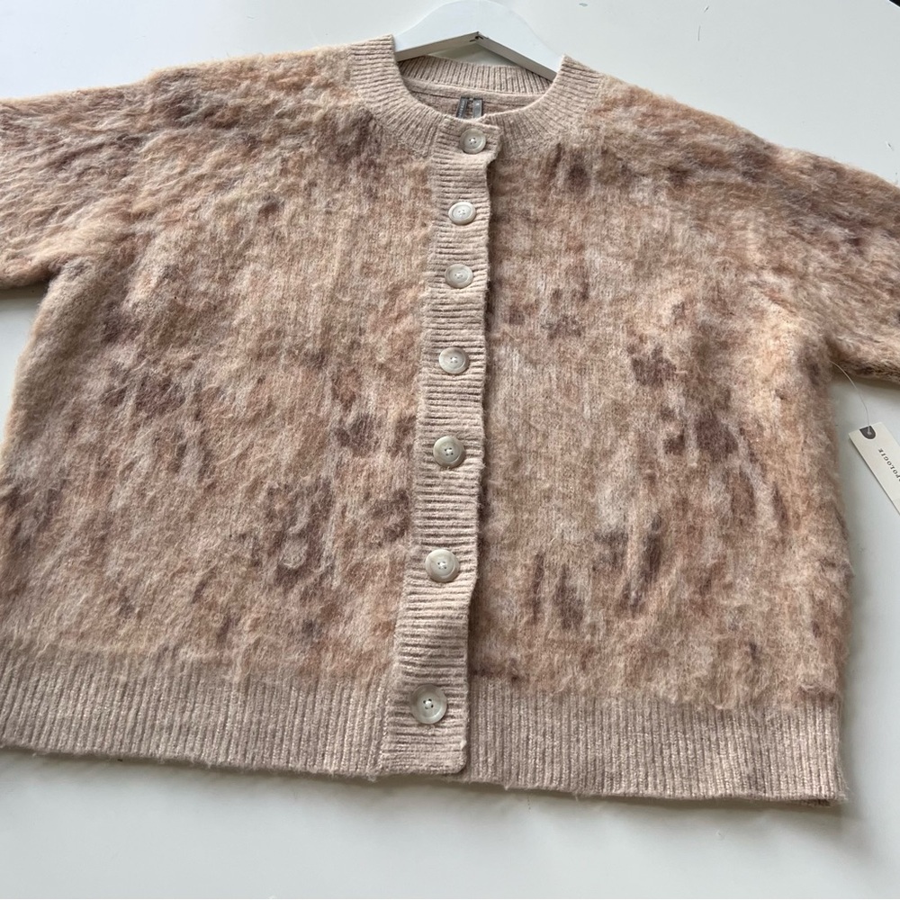 Anthropologie Women Cropped Short Sleeve Cardigan Animal Print Sweater SZ XL NEW - Picture 5 of 14